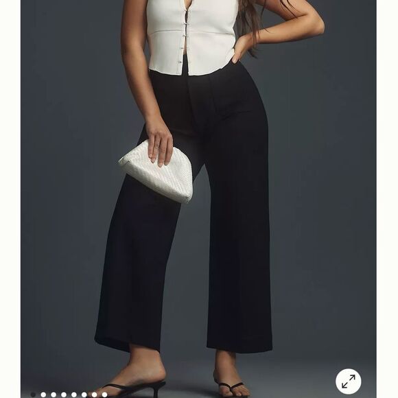NEW Anthropologie Maeve The Colette Ponte Crop Wide-Leg Pants Size 24W black - Picture 1 of 13